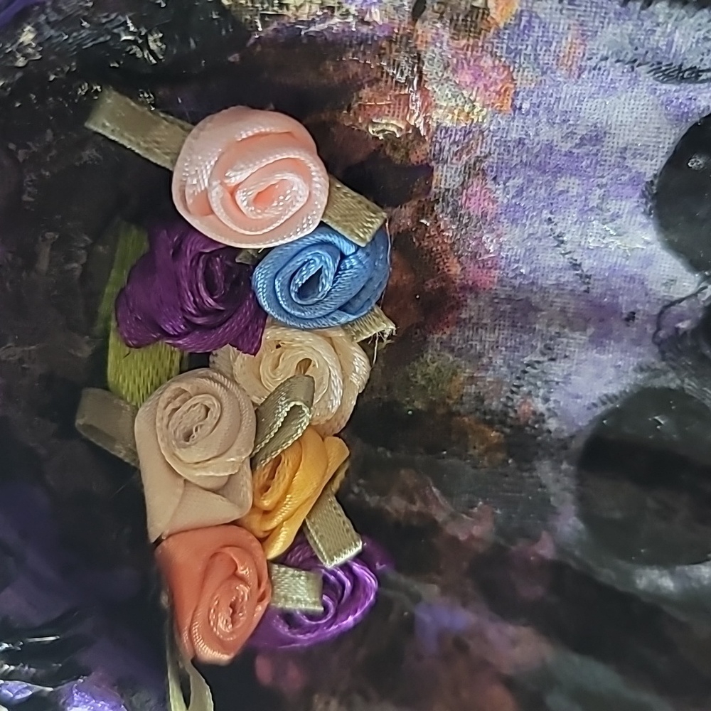 Spirited Purple Skull Art Sea Shell. Embellished with Flower, Spiders & Skull. - Picture 2 of 5